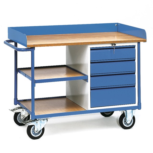 [039259] Carro de taller para herramientas con cajones, estante y reborde superior - Dim. plataforma 1.120x650 mm - Gris ral 7035 y Azul ral 5007