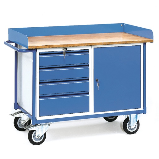 [039260] Carro de taller para herramientas con armario, cajones y reborde superior - Dim. plataforma 1.120x650 mm - Gris ral 7035 y Azul ral 5007