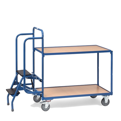 [039270] Carro de acero para picking con escalera y 2 estantes - Dim. plataforma: 1000x600 mm - Azul ral 5007