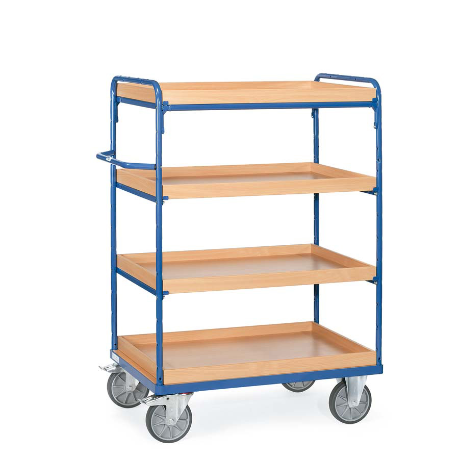 [039324] Carro de taller con estante de madera con reborde tipo bandeja - Dim. plataforma 850 x 500 mm - Azul ral 5007
