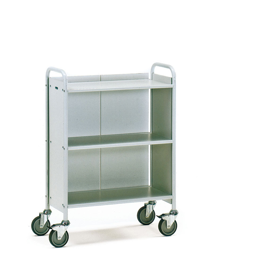 [039356] Carro para oficina de acero con 3 estantes y pared posterior - Dim. plataforma 720 x 350 mm - Gris ral 7035