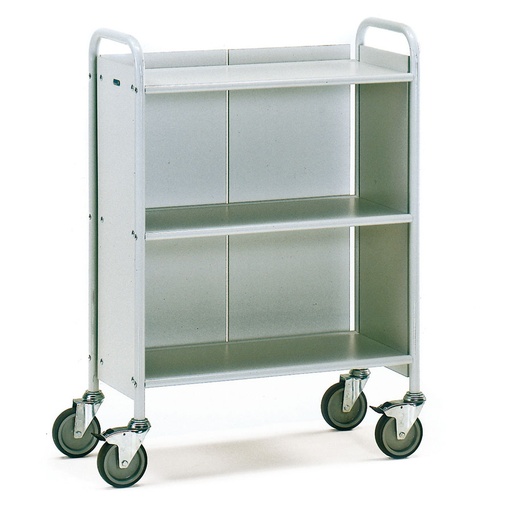 [039356] Carro para oficina de acero con 3 estantes y pared posterior - Dim. plataforma 720 x 350 mm - Gris ral 7035