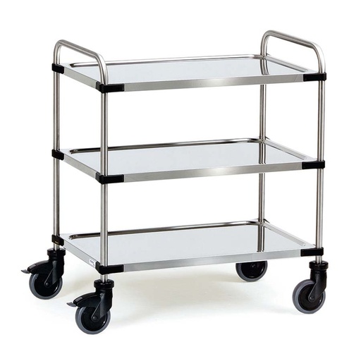 [039362] Carro para colectividades de acero inoxidable con 3 estantes -  Dim. plataforma 1.000 x 500 mm - Acero inoxidable EN 1.4301 / AISI 304.