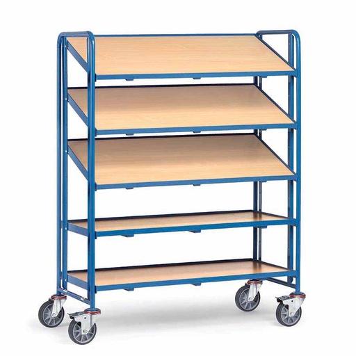 [039440] Carro porta cajas Eurobox con estante de madera (sin cajas) - Dim. plataforma 1.250 x 610 mm - Azul ral 5007