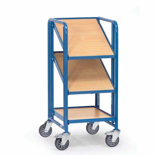 [039444] Carro porta cajas Eurobox con estante de madera (sin cajas) - Dim. plataforma 610 x 410 mm - Azul ral 5007