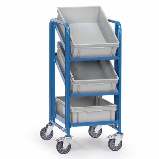 [039445] Carro porta cajas Eurobox con estante tipo soporte (con cajas) - Dim. plataforma 610 x 410 mm - Azul ral 5007