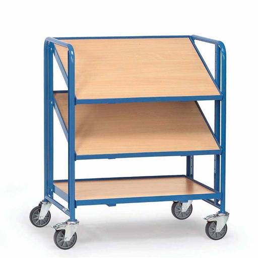[039447] Carro porta cajas Eurobox con estante de madera (sin cajas) - Dim. plataforma 825 x 610 mm - Azul ral 5007