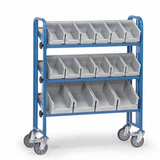 [039449] Carro porta cajas Eurobox con estante de madera (con cajas) - Dim. plataforma 900 x 315 mm - Azul ral 5007