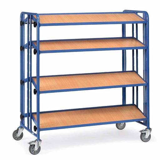 [039450] Carro porta cajas Eurobox con estante de madera (sin cajas) - Dim. plataforma 1.280 x 2x315 mm - Azul ral 5007