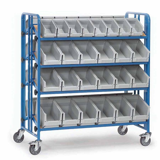 [039451] Carro porta cajas Eurobox con estante de madera (con cajas) - Dim. plataforma 1.280 x 2x315 mm - Azul ral 5007