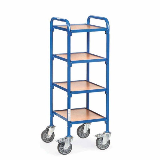 [039454] Carro porta cajas Eurobox con estante de madera (sin cajas) - Dim. plataforma 320 x 470 mm - Azul ral 5007