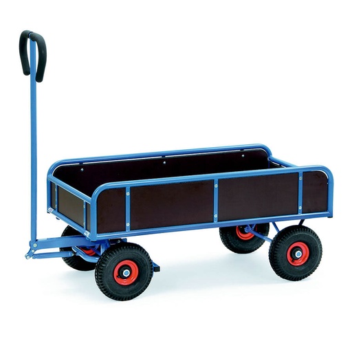 [039496] Remolque de tracción manual con paredes de madera - Dim. plataforma 945x545 mm - Azul ral 5007