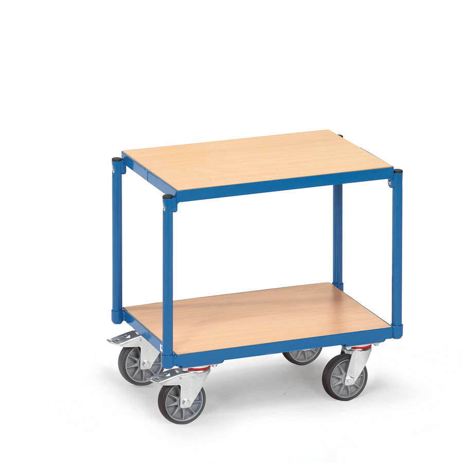 [039654] Base rodante para cajas con plataforma de madera y estante - Dim. plataforma 610 x 410 mm - Azul Ral 5007