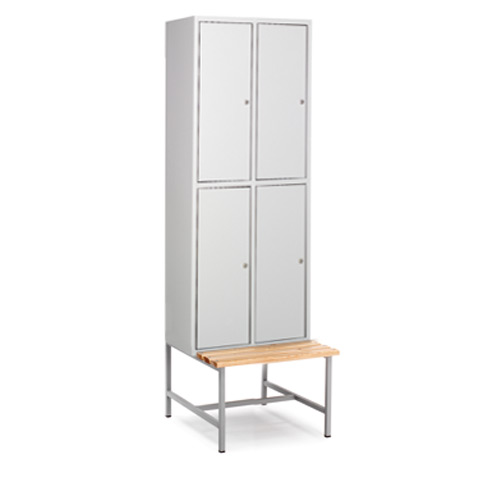 [039809] Taquilla metálica para vestuario con banco incorporado y 4 puertas - Dim.: 640x740x2083h mm - Gris ral 7035