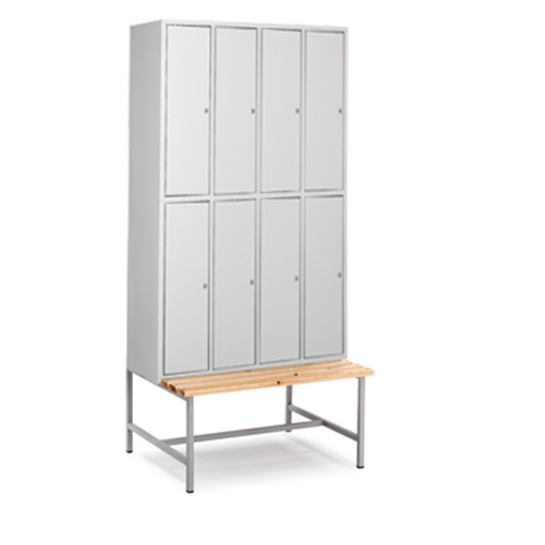 [039811] Taquilla metálica para vestuario con banco incorporado y 8 puertas - Dim.: 940x740x2083h mm - Gris ral 7035