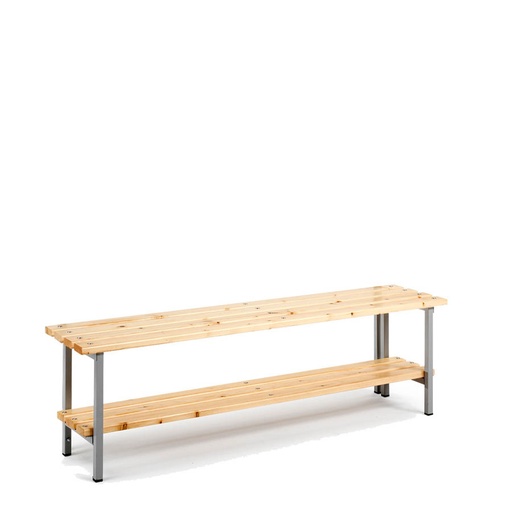 [039880] Banqueta para vestuario de acero con asiento de madera y estante inferior - Dim.: 1500x340x440h mm - Gris Ral 7035