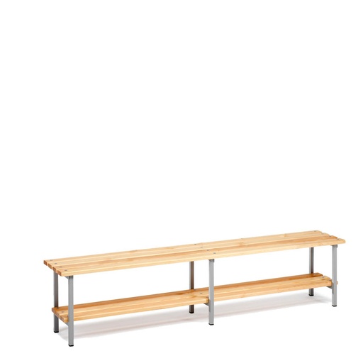 [039881] Banqueta para vestuario de acero con asiento de madera y estante inferior - Dim.: 2000x340x440h mm - Gris Ral 7035