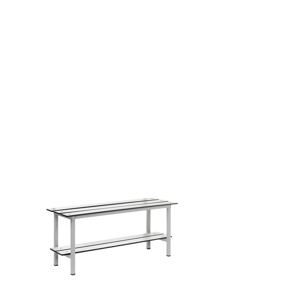 [039904] Banqueta para vestuario de acero con asiento fenólico y estante inferior - Dim.: 1000x370x430h mm - Gris claro / gris ral 7035