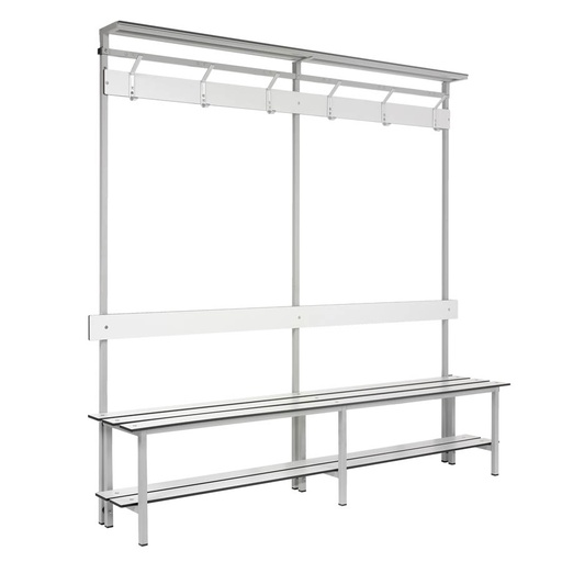 [039914] Banqueta para vestuario de acero con asiento fenólico y estante inferior - Dim.: 2000x370x1880h mm - Gris claro / gris ral 7035