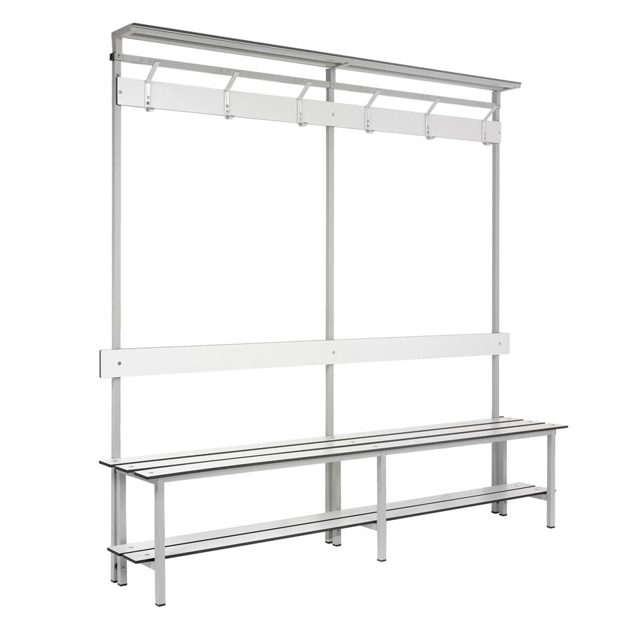 [039915] Banqueta para vestuario de acero con asiento fenólico y estante inferior - Dim.: 2000x370x1880h mm - Gris claro / inoxidable