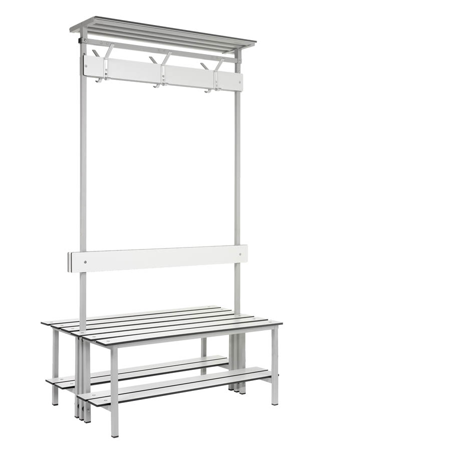 [039917] Banqueta a dos caras para vestuario con asiento fenólico y estante inferior - Dim.: 1000x710x1880h mm - Gris claro / inoxidable