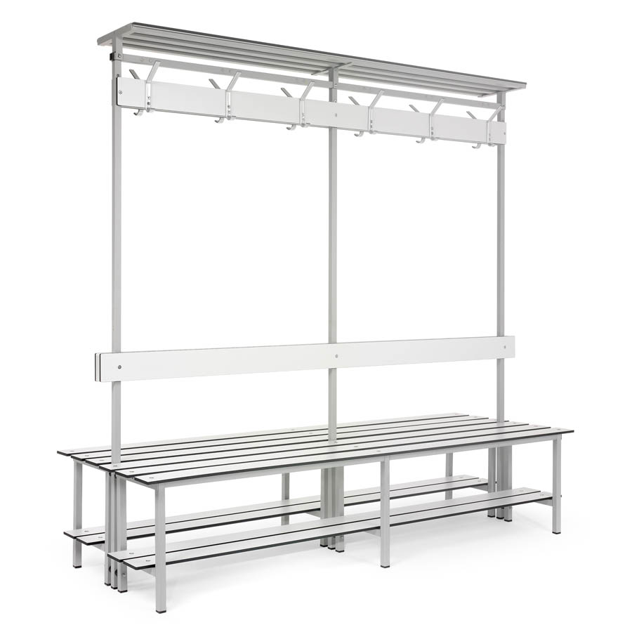 [039920] Banqueta a dos caras para vestuario con asiento fenólico y estante inferior - Dim.: 2000x710x1880h mm - Gris claro / gris ral 7035