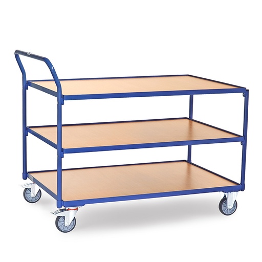 [039950] Carro de transporte para taller con 3 estantes fijos de madera - Dim. plataforma 1.200 x 800 mm - Azul ral 5007