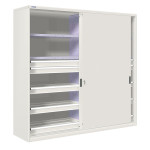 Armario metálico de puertas correderas, div. 4 est. y 10 caj CBCF-24897