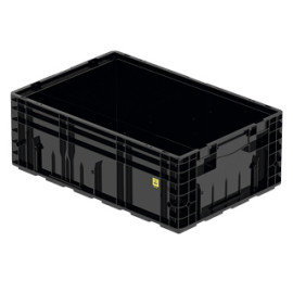 Caja de plástico EuroBox plegable y apilable. Contenedor azul con tapa  60x40x32cm 65L - Cablematic