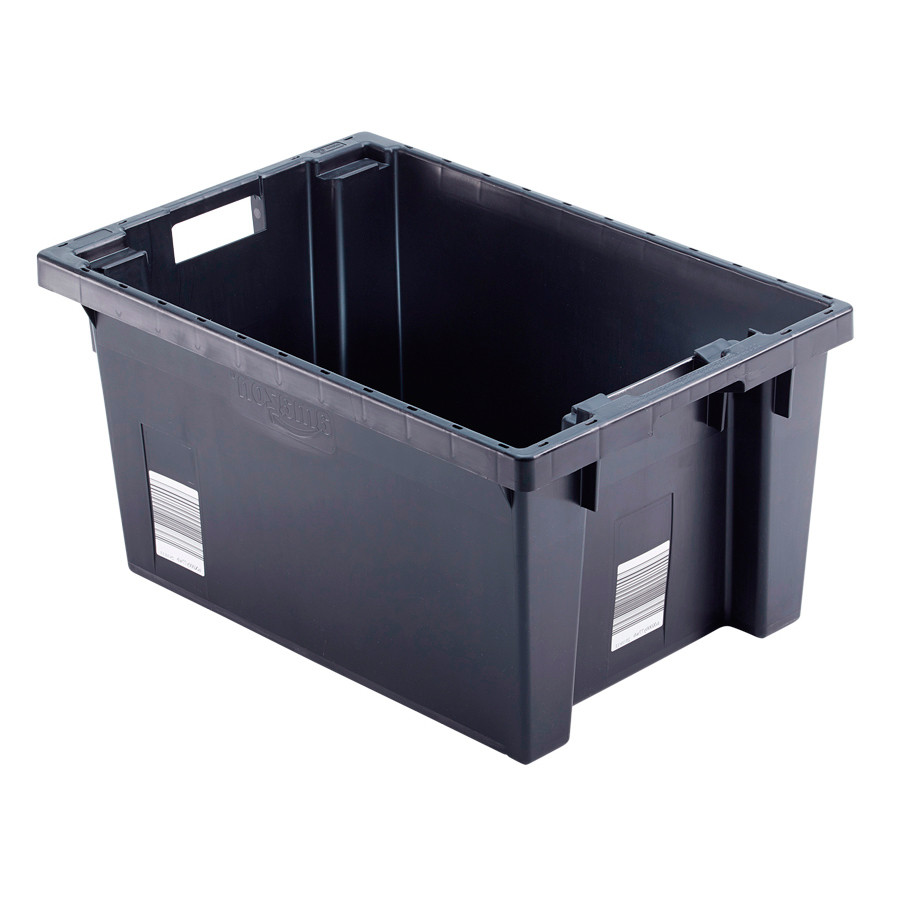 Caja de plástico EuroBox plegable y apilable. Contenedor azul con tapa  60x40x32cm 65L 5-pack - Cablematic