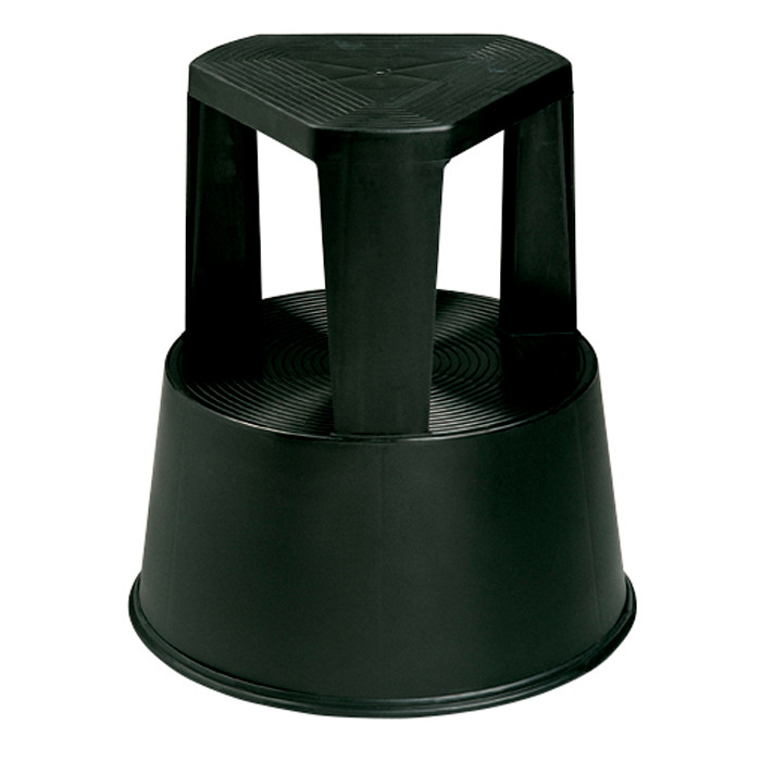 Taburete escalera de plástico con ruedas retráctiles - Negro FGBB-01568