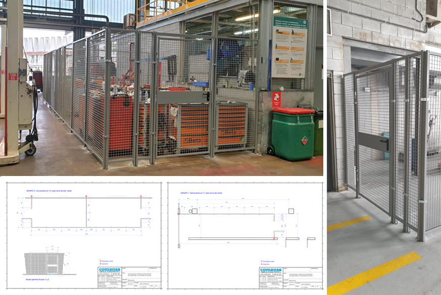 Diseño, transporte e instalación de dos cerramientos metalicos modular con paredes de malla para la custodia de carros de herramientas para taller de mantenimiento de empresa de transportes