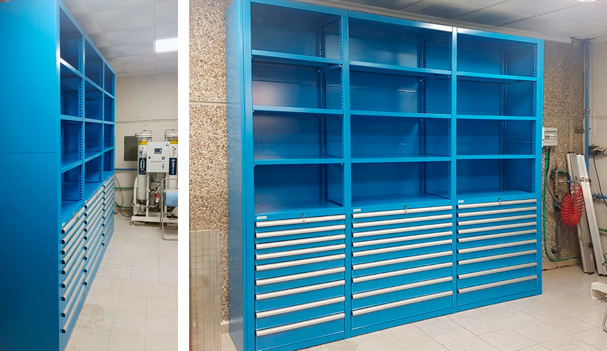 Estanterías con cajones