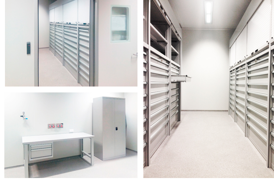 Estantería con cajones y puertas