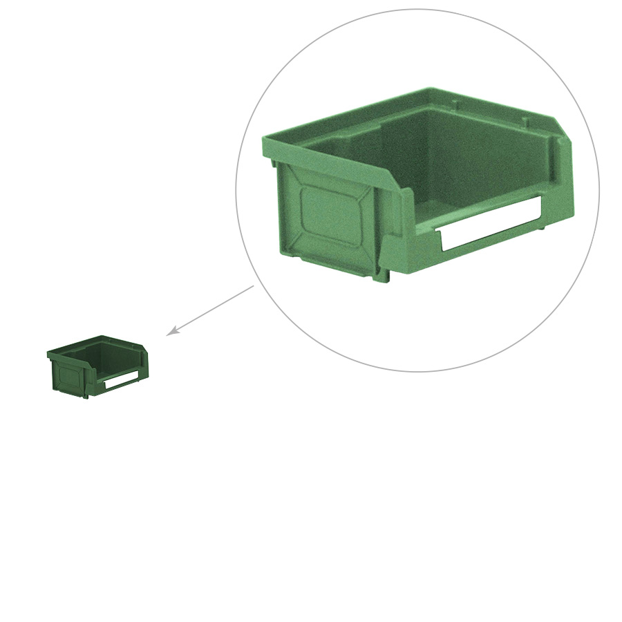 [041853] Caja plástica con apertura para almacenaje modelo Openbox K1 - Dim.: 105x88x53h mm - Verde