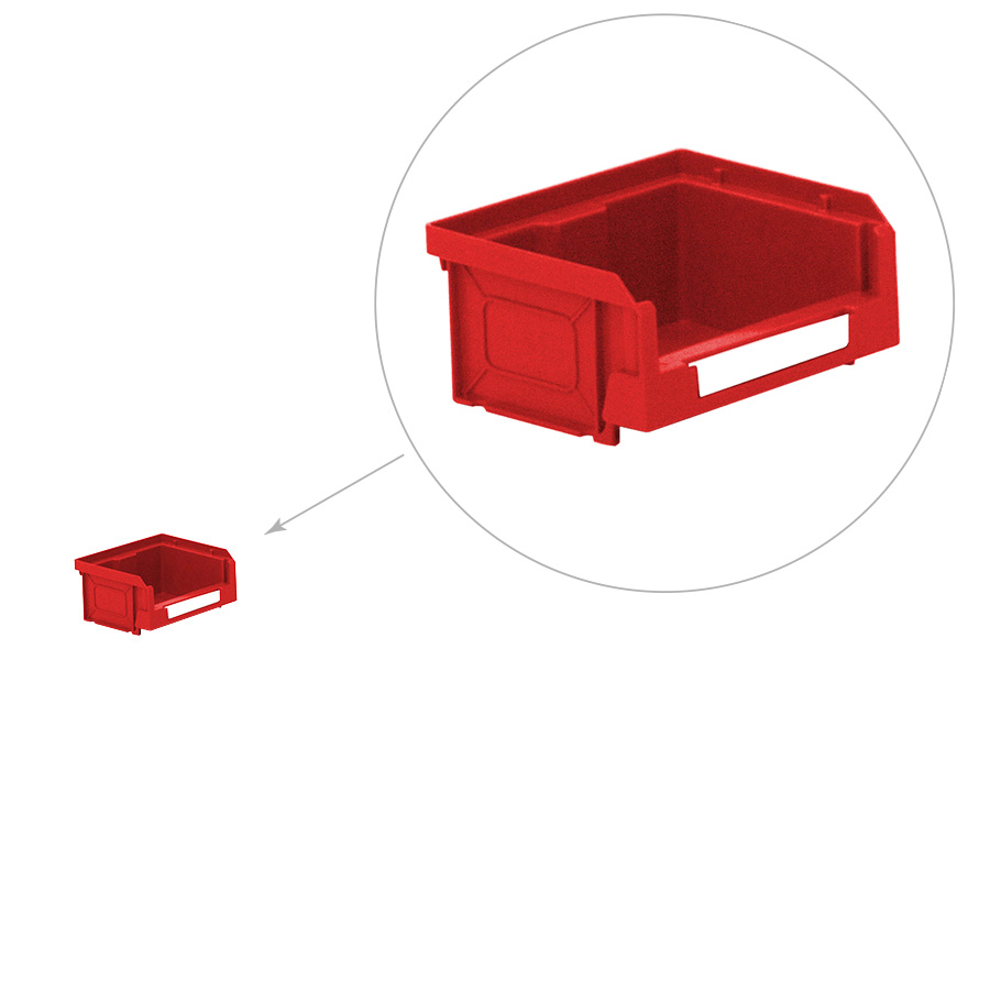 [041855] Caja plástica con apertura para almacenaje modelo Openbox K1 - Dim.: 105x88x53h mm - Rojo