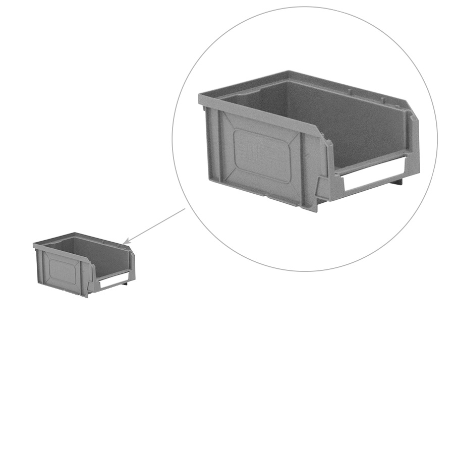 [041859] Caja plástica con apertura para almacenaje modelo Openbox K2 - Dim.: 105x160x75h mm - Gris