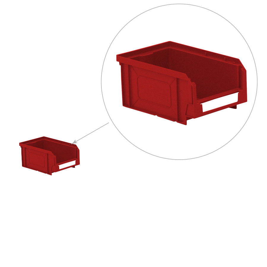 [041860] Caja plástica con apertura para almacenaje modelo Openbox K2 - Dim.: 105x160x75h mm - Rojo