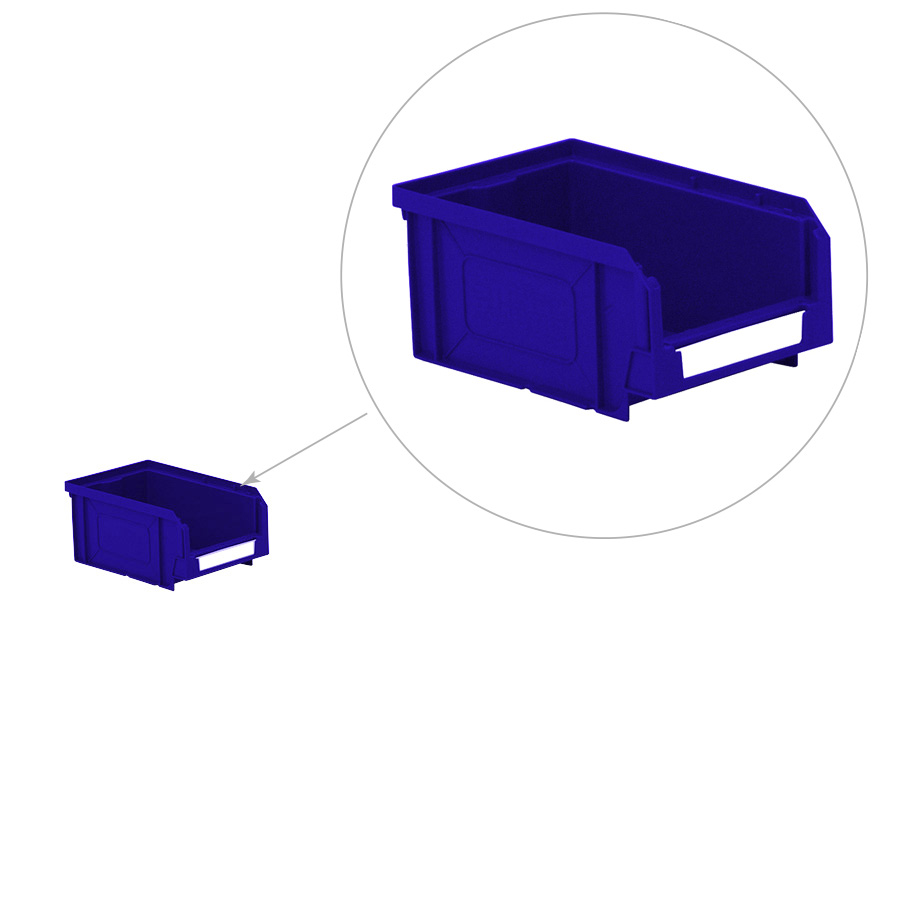 [041861] Caja plástica con apertura para almacenaje modelo Openbox K2 - Dim.: 105x160x75h mm - Azul