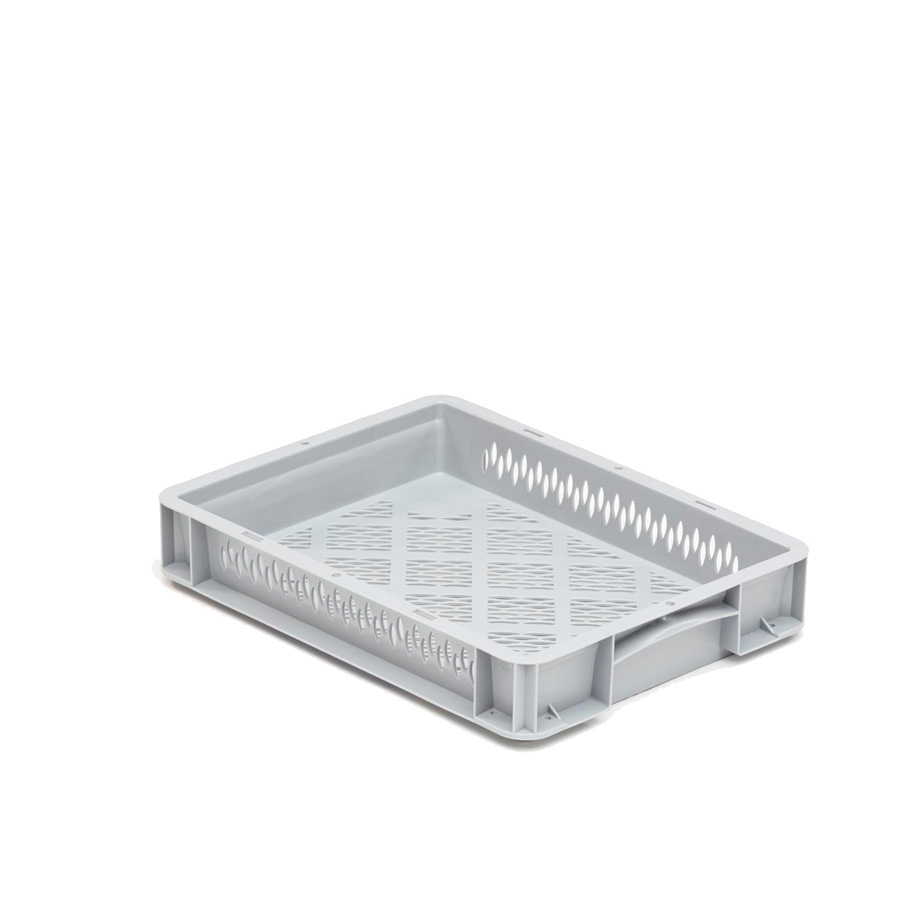 [041991] Caja plástica para transporte serie Basicline con paredes y fondo rejados y asas cerradas - Dim.: 400x300x70h mm - Gris claro