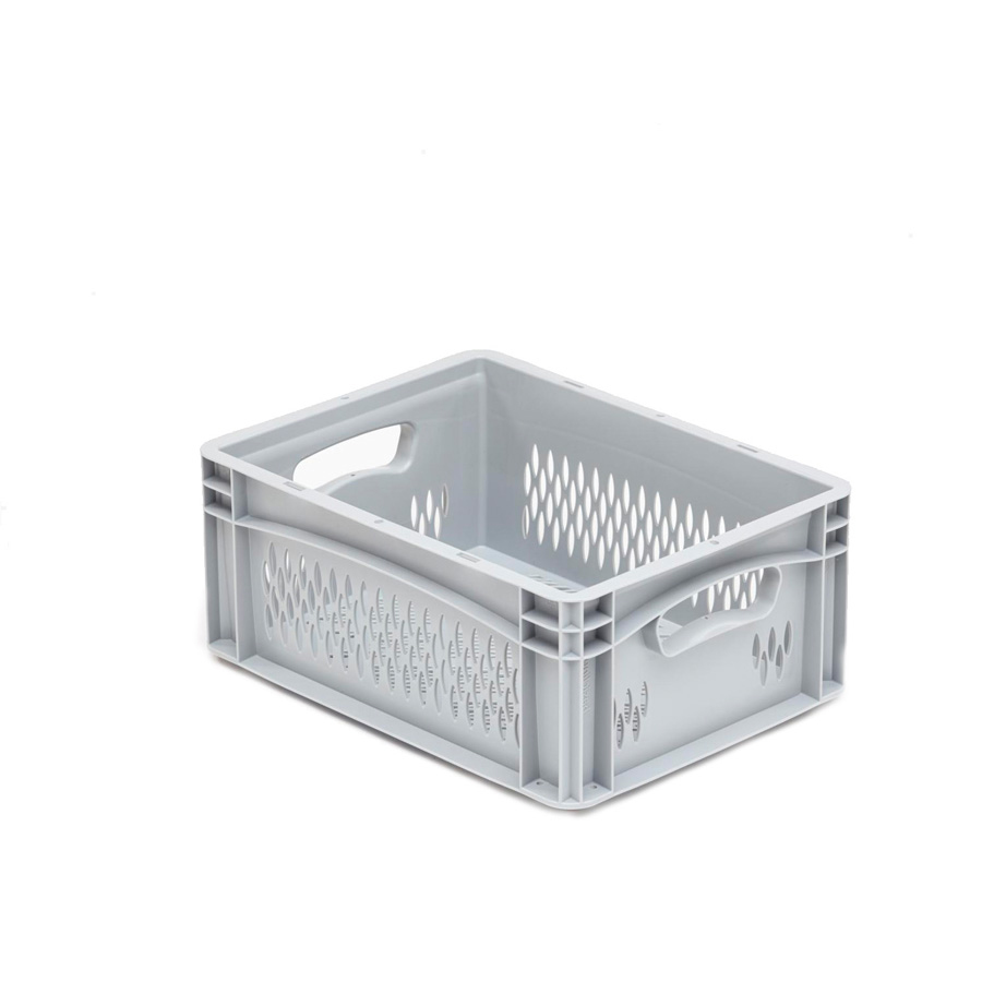[041993] Caja plástica para transporte serie Basicline con paredes y fondo rejados y asas abiertas - Dim.: 400x300x170h mm - Gris claro
