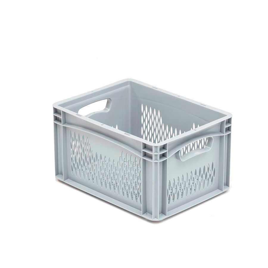 [041994] Caja plástica para transporte serie Basicline con paredes y fondo rejados y asas abiertas - Dim.: 400x300x220h mm - Gris claro