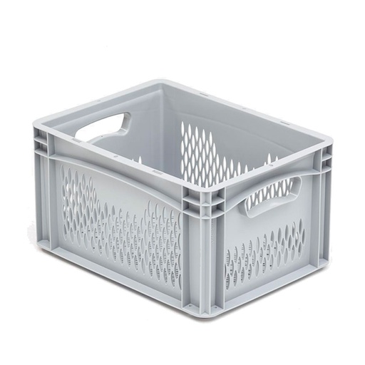 [041994] Caja plástica para transporte serie Basicline con paredes y fondo rejados y asas abiertas - Dim.: 400x300x220h mm - Gris claro