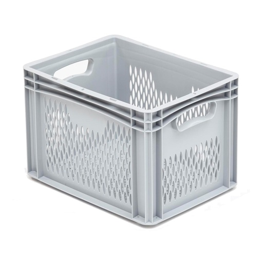 [041995] Caja plástica para transporte serie Basicline con paredes y fondo rejados y asas abiertas - Dim.: 400x300x270h mm - Gris claro