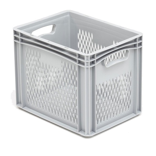 [041996] Caja plástica para transporte serie Basicline con paredes y fondo rejados y asas abiertas - Dim.: 400x300x320h mm - Gris claro
