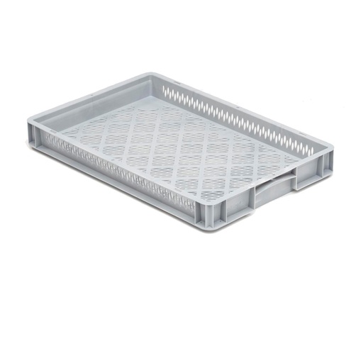 [042003] Caja plástica para transporte serie Basicline con paredes y fondo rejados y asas cerradas - Dim.: 600x400x70h mm - Gris claro