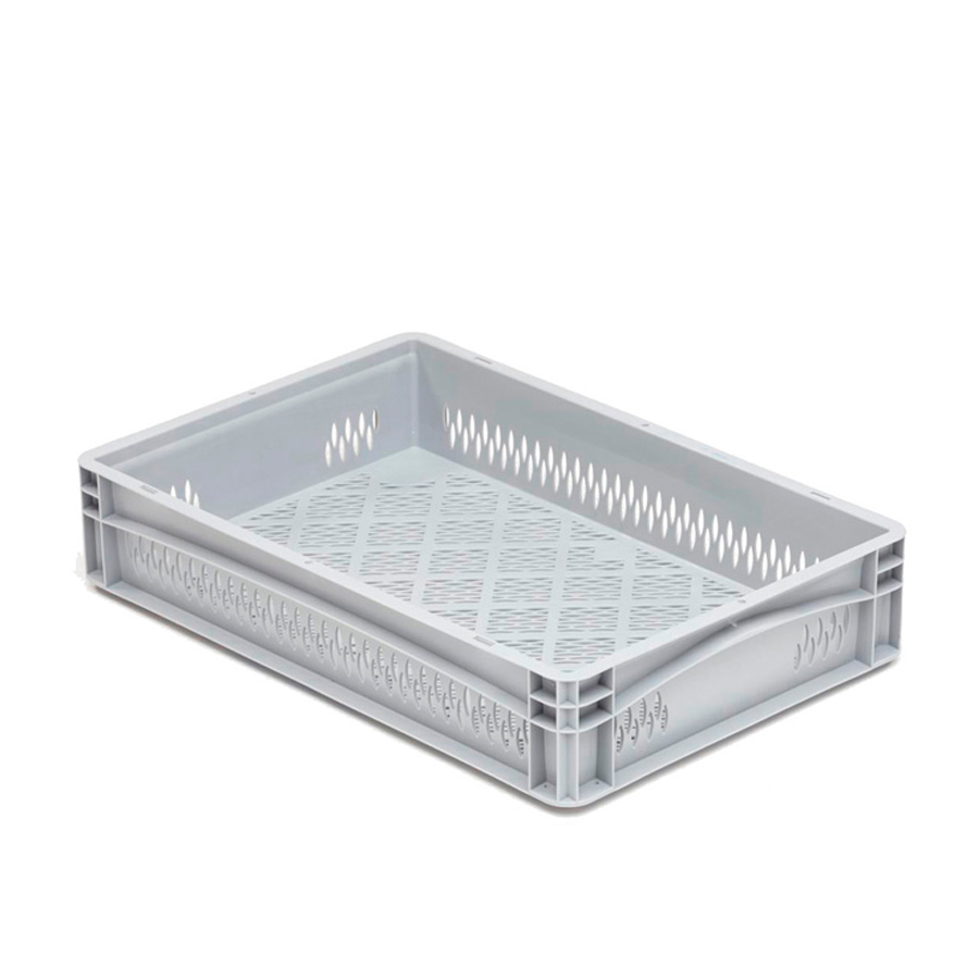 [042004] Caja plástica para transporte serie Basicline con paredes y fondo rejados y asas abiertas - Dim.: 600x400x120h mm - Gris claro