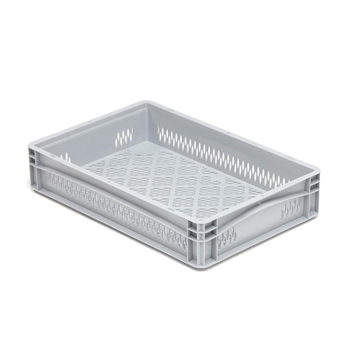 [042004] Caja plástica para transporte serie Basicline con paredes y fondo rejados y asas abiertas - Dim.: 600x400x120h mm - Gris claro