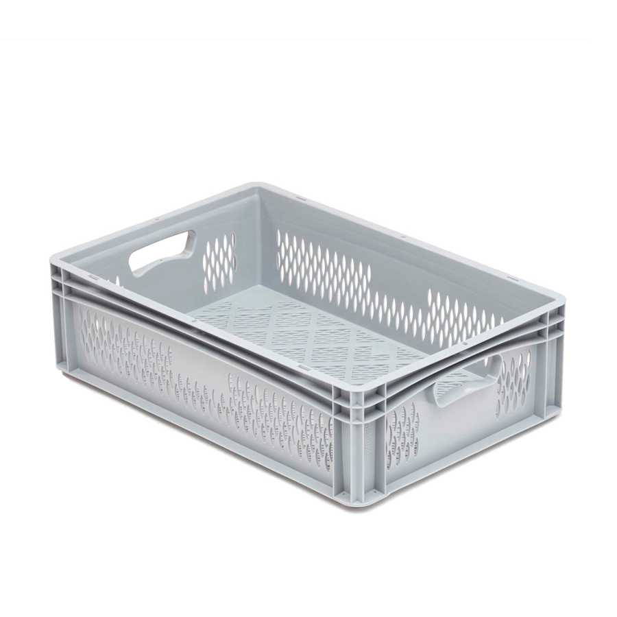 [042005] Caja plástica para transporte serie Basicline con paredes y fondo rejados y asas abiertas - Dim.: 600x400x170h mm - Gris claro