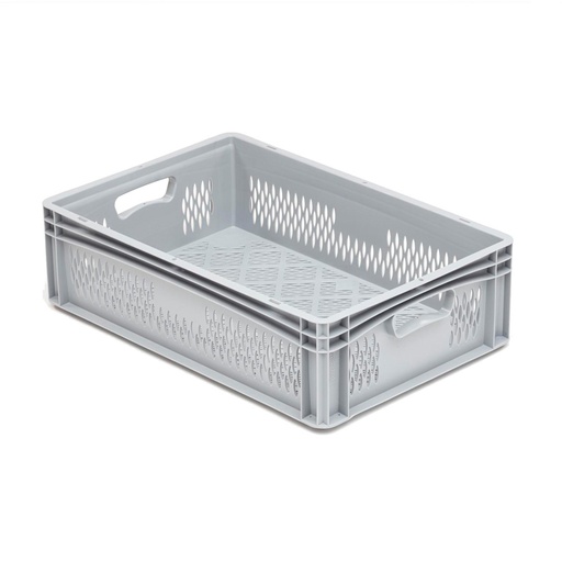 [042005] Caja plástica para transporte serie Basicline con paredes y fondo rejados y asas abiertas - Dim.: 600x400x170h mm - Gris claro